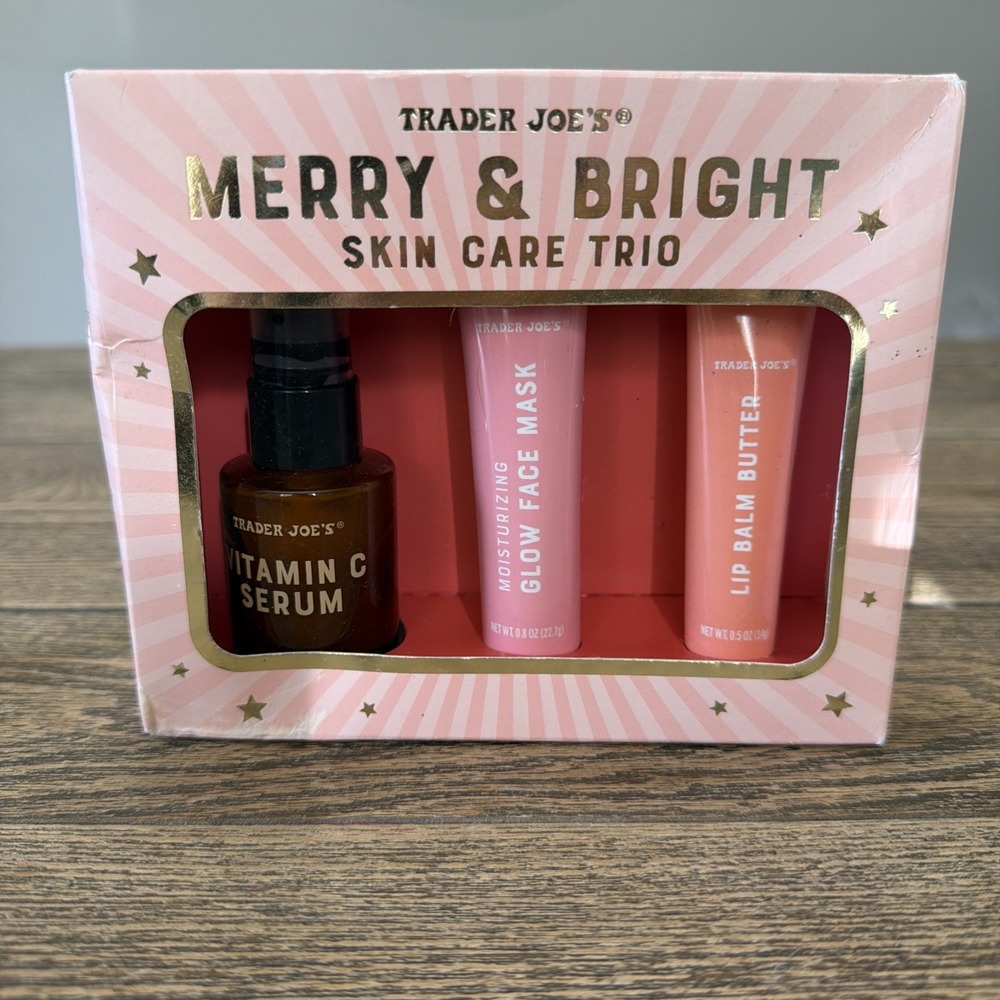 TRADER JOE'S Merry Bright Skin Care Trio Vitamin C Serum FaceMask Lip Butter NEW